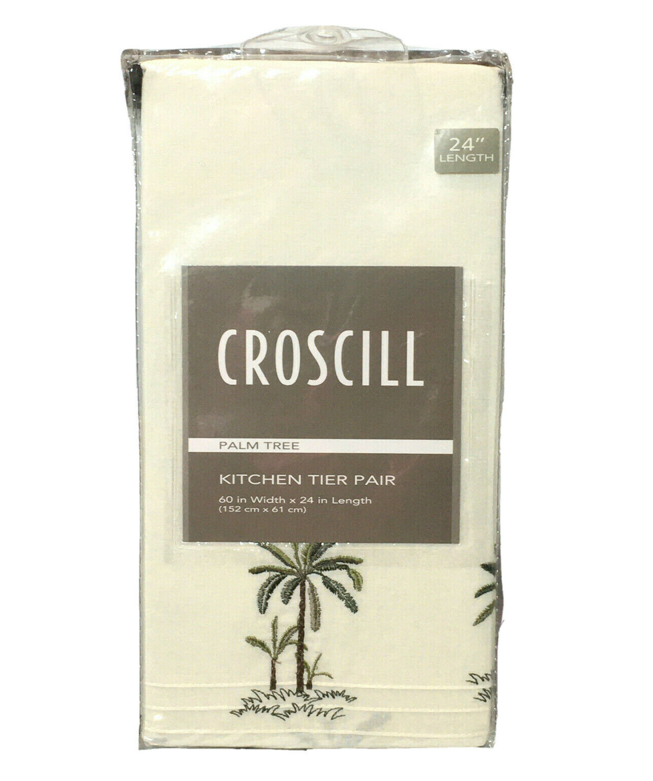 Croscill Palm Tree Kitchen Tier Pair 60″x24″ Linen Embroidered British Colonial