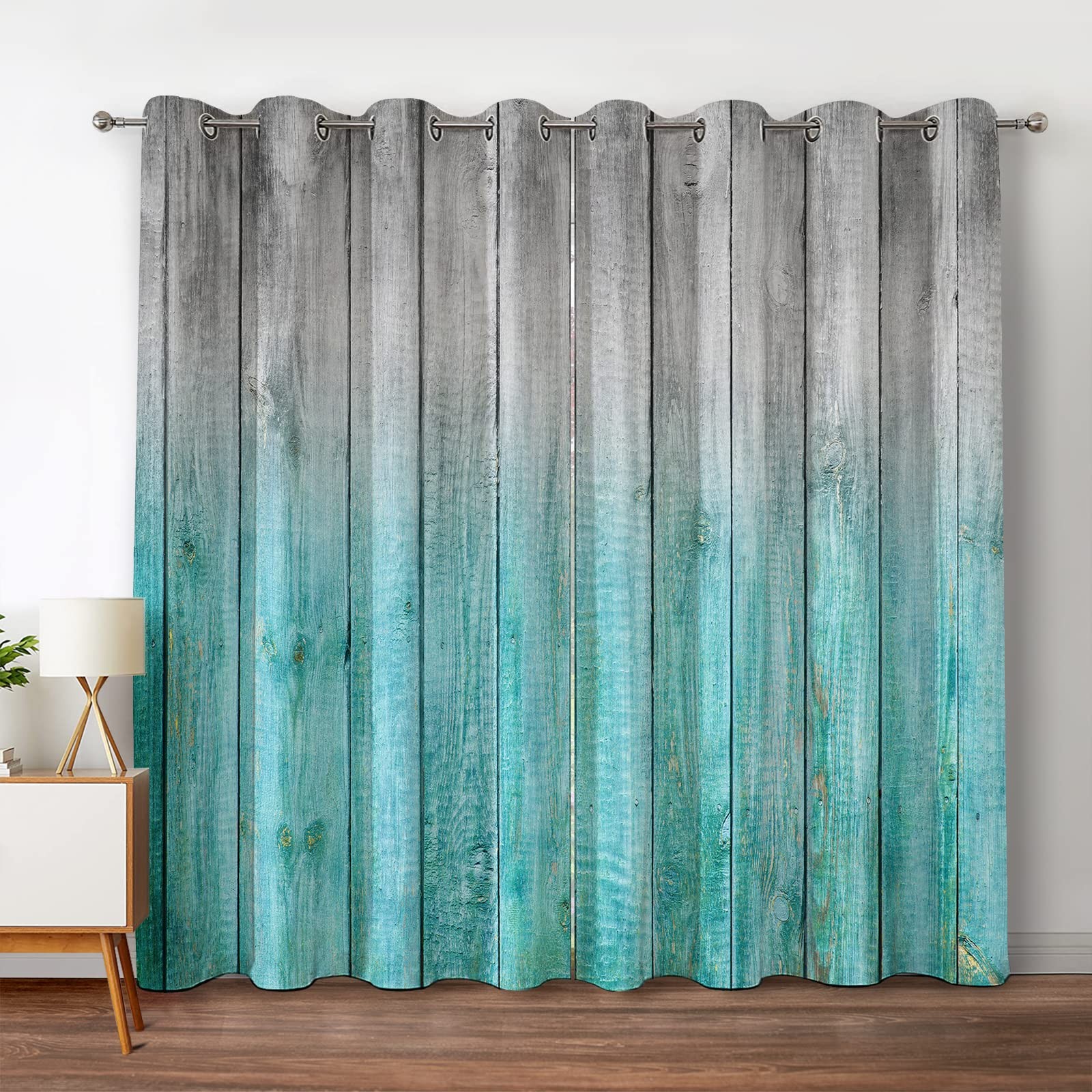 Jekeno Wooden Blackout Curtains Blue Gradient Wood Board Of Farmhouse Village