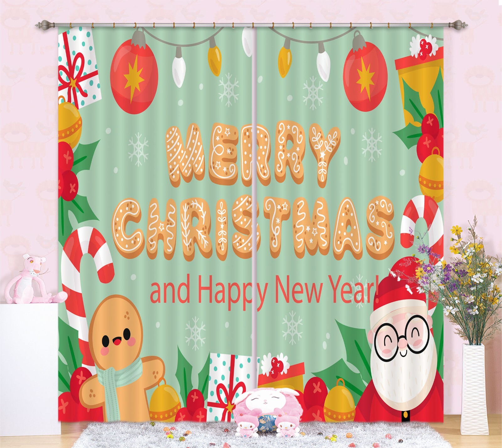 3D Christmas Happy New Year ZHUA52 Photo Curtain Window Blockout Fabric Amy 2023
