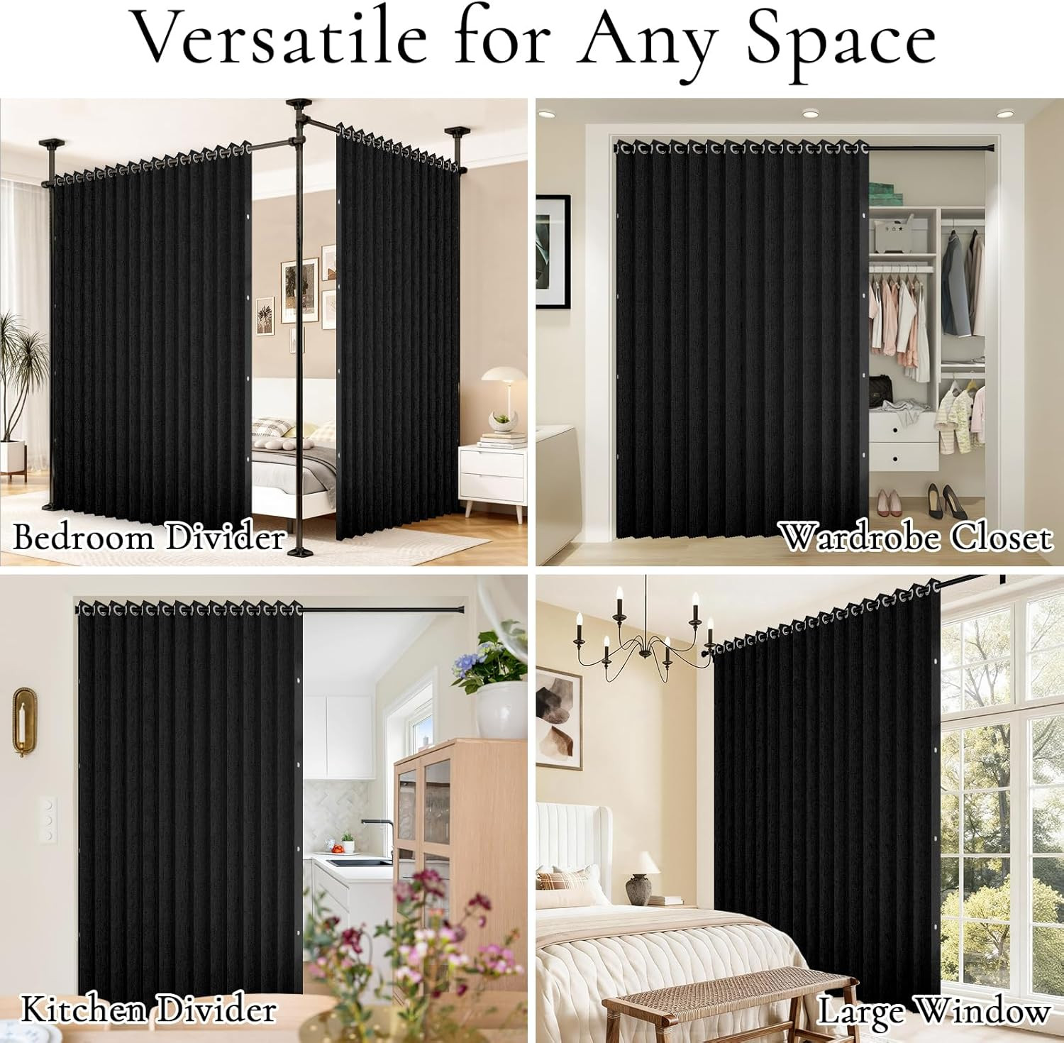 Black Vertical Privacy Shades, 1 Panel, 78″ Wide, 84″ Long, Pleated Drape