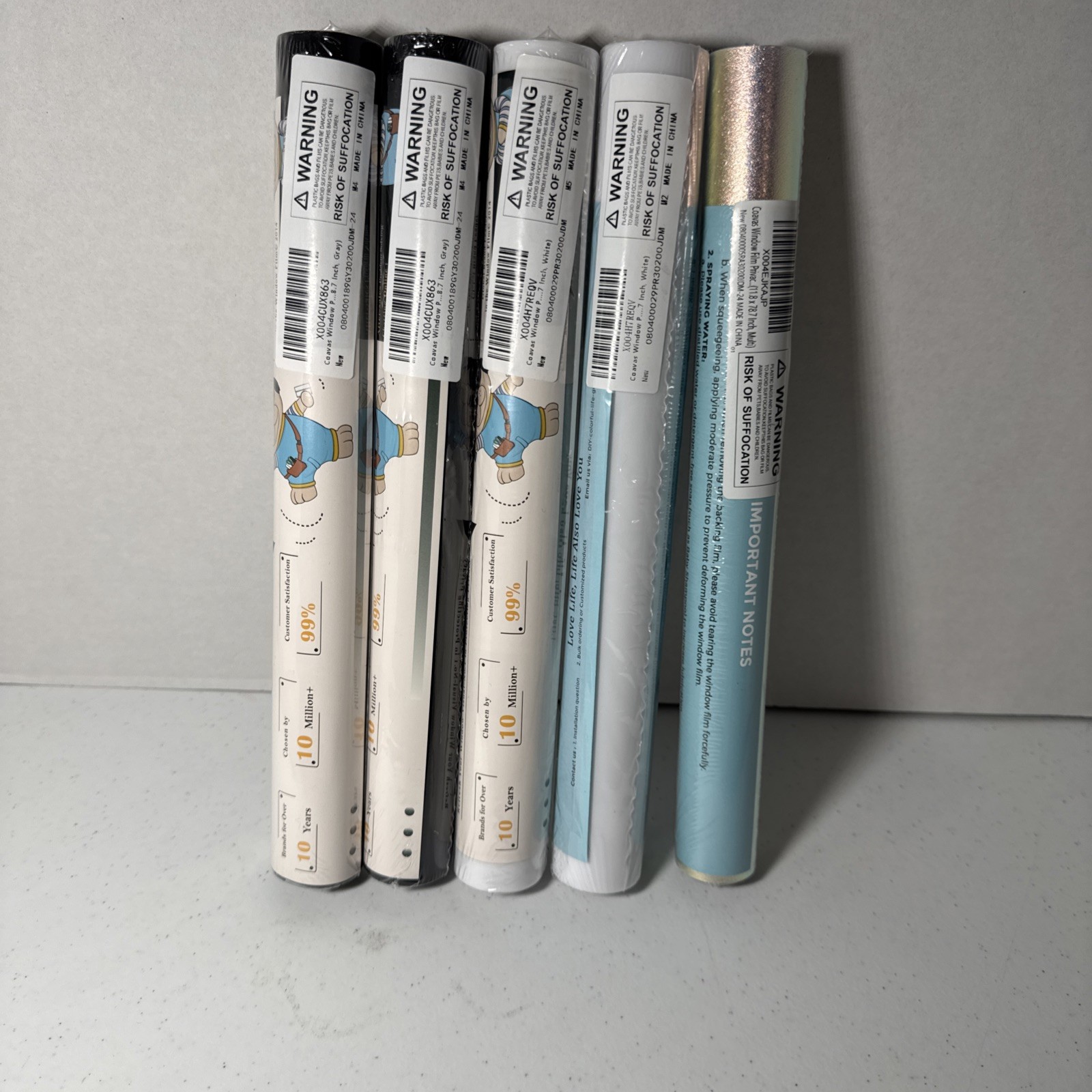 Coavas Window Privacy Film Static Cling 11.8 x 78.7 Inch. 5 Rolls See Desc.