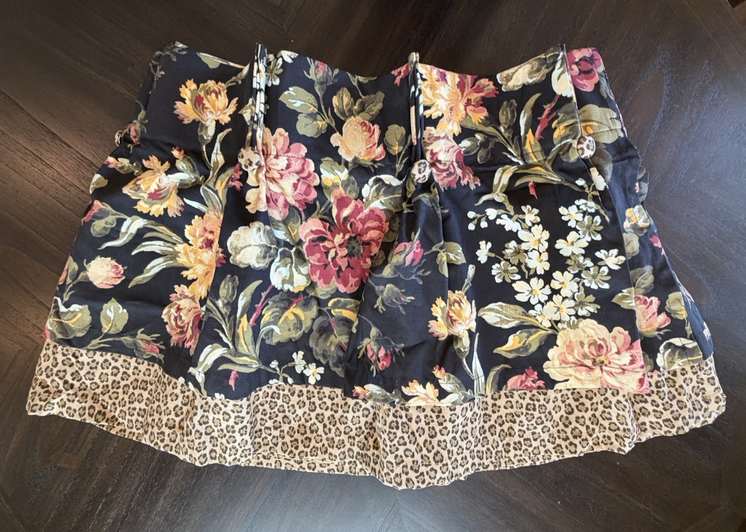 Vintage Black Floral Leopard Valance Curtain Pair 2 PC American Living 18 X 48