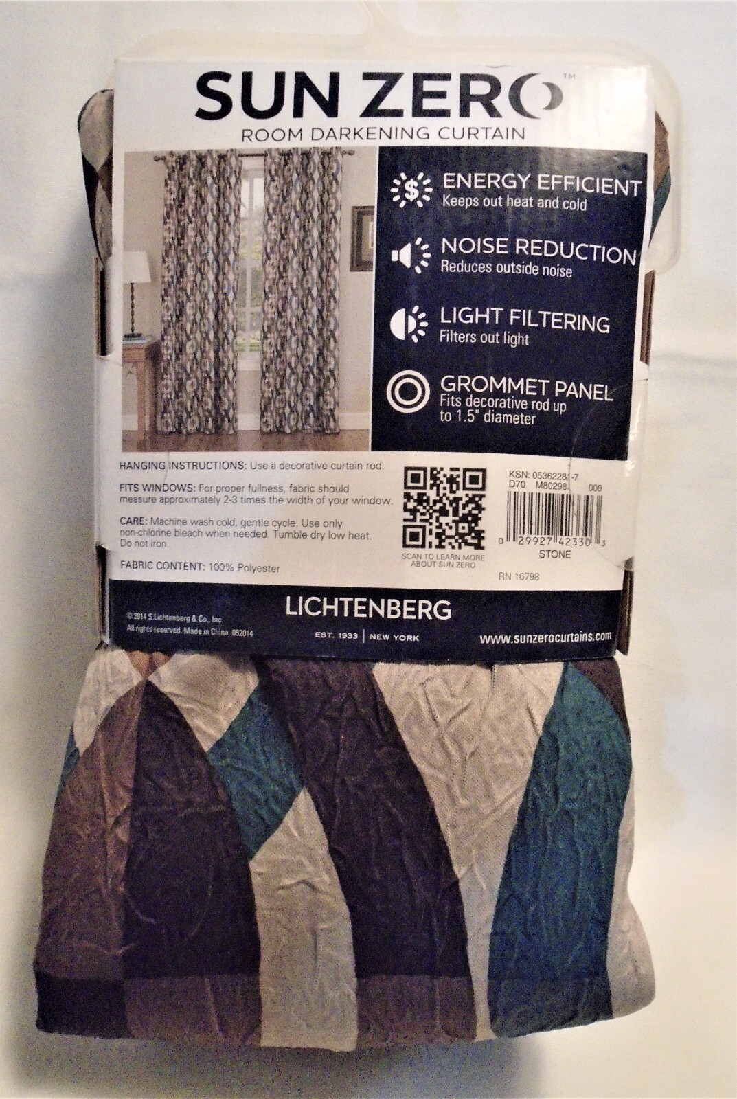 BOHO New Sun Zero Crinkle Nova Print In Stone 50” x 84” Grommet Panel