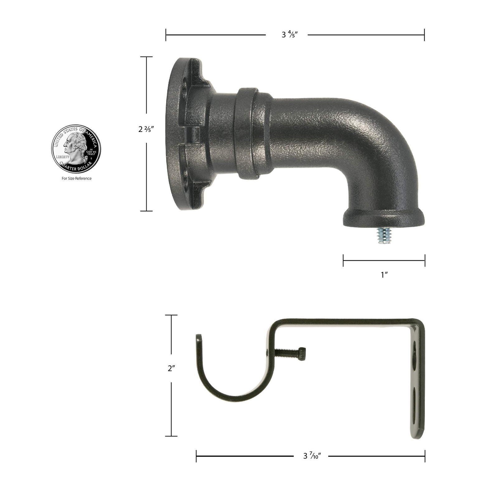Industrial Wrap Around Curtain Rod Set Telescoping 18 to 36 Inch Black
