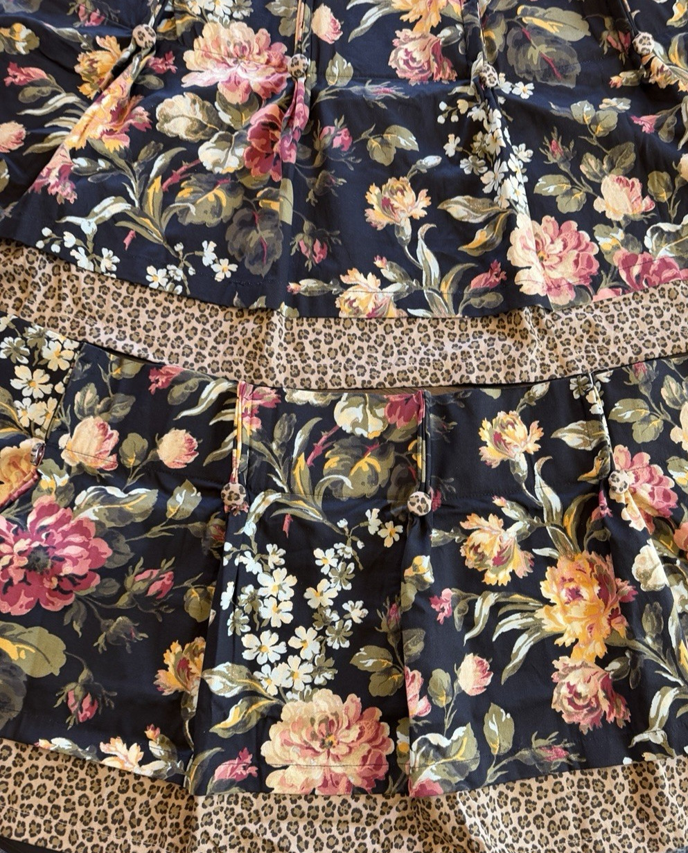 Vintage Black Floral Leopard Valance Curtain Pair 2 PC American Living 18 X 48