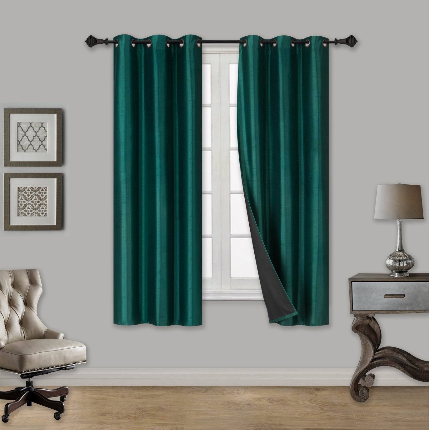 1 Pair Insulated Black Backing Blackout Room Darkening Window Curtain Panel ELIO