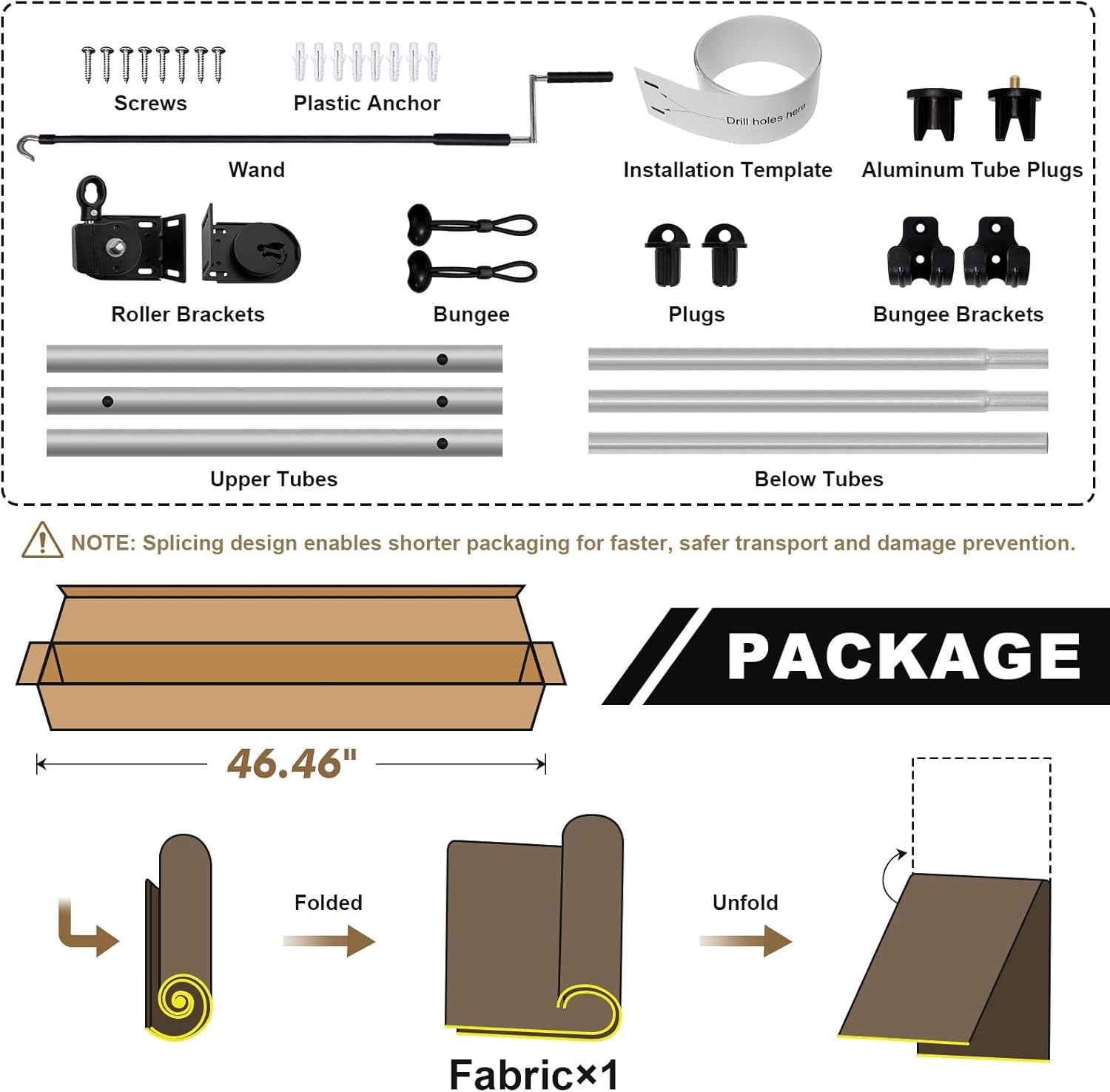 Outdoor Roller Shades with Splicing Design, 10′ W x 8′ H Exterior Cordless Patio