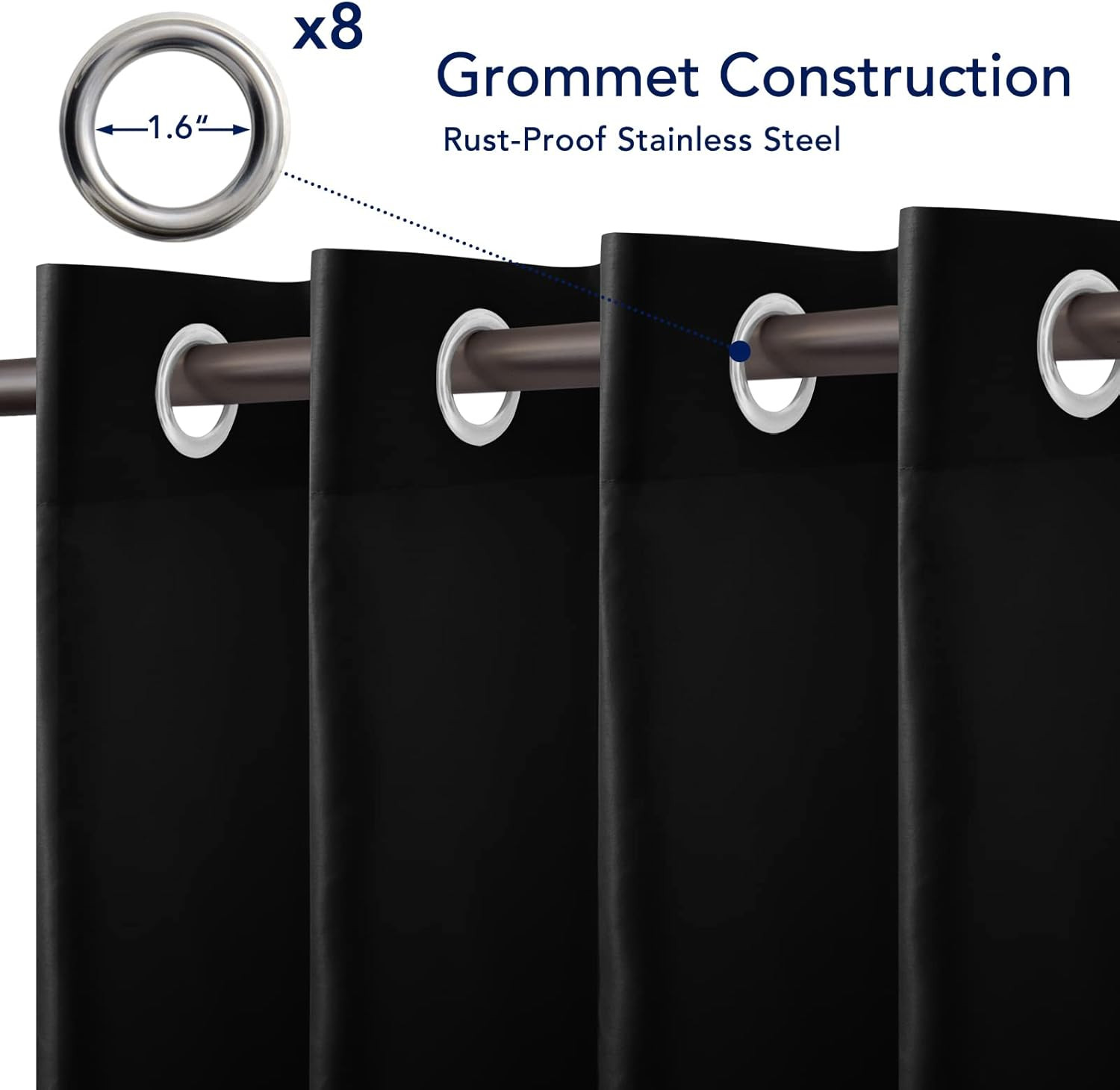Cortinas exteriores impermeables de 52 x 84 negro 1 panel para patio gazebo