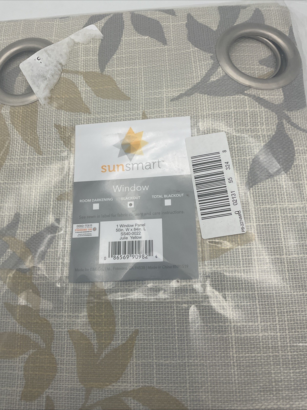 Sunsmart Window Curtain Grommet Panel Julie 84x50in Yellow Floral