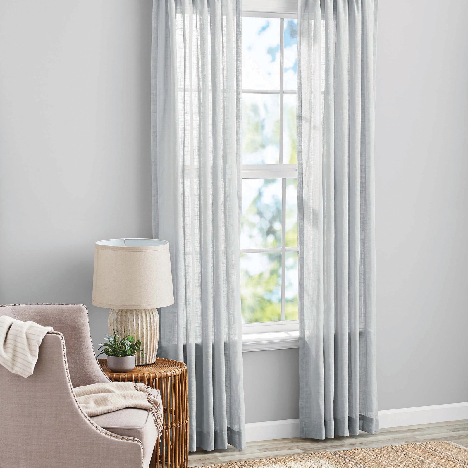 100% Cotton Indoor Sheer Rod Pocket Single Curtain Panel , White , 50″ W x 63″L