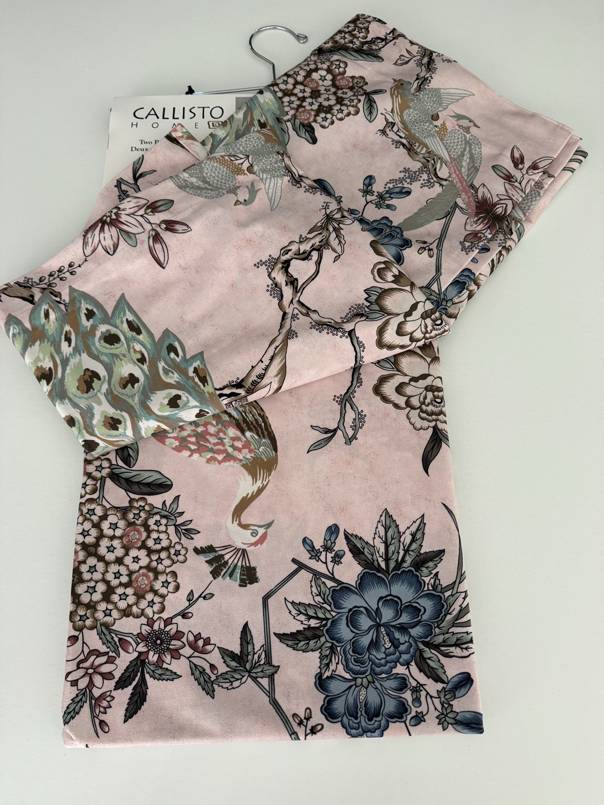 CALLISTO Window Curtains 2 Panels 38” X 84″ Peacock Birds Drapers Back Top Blush