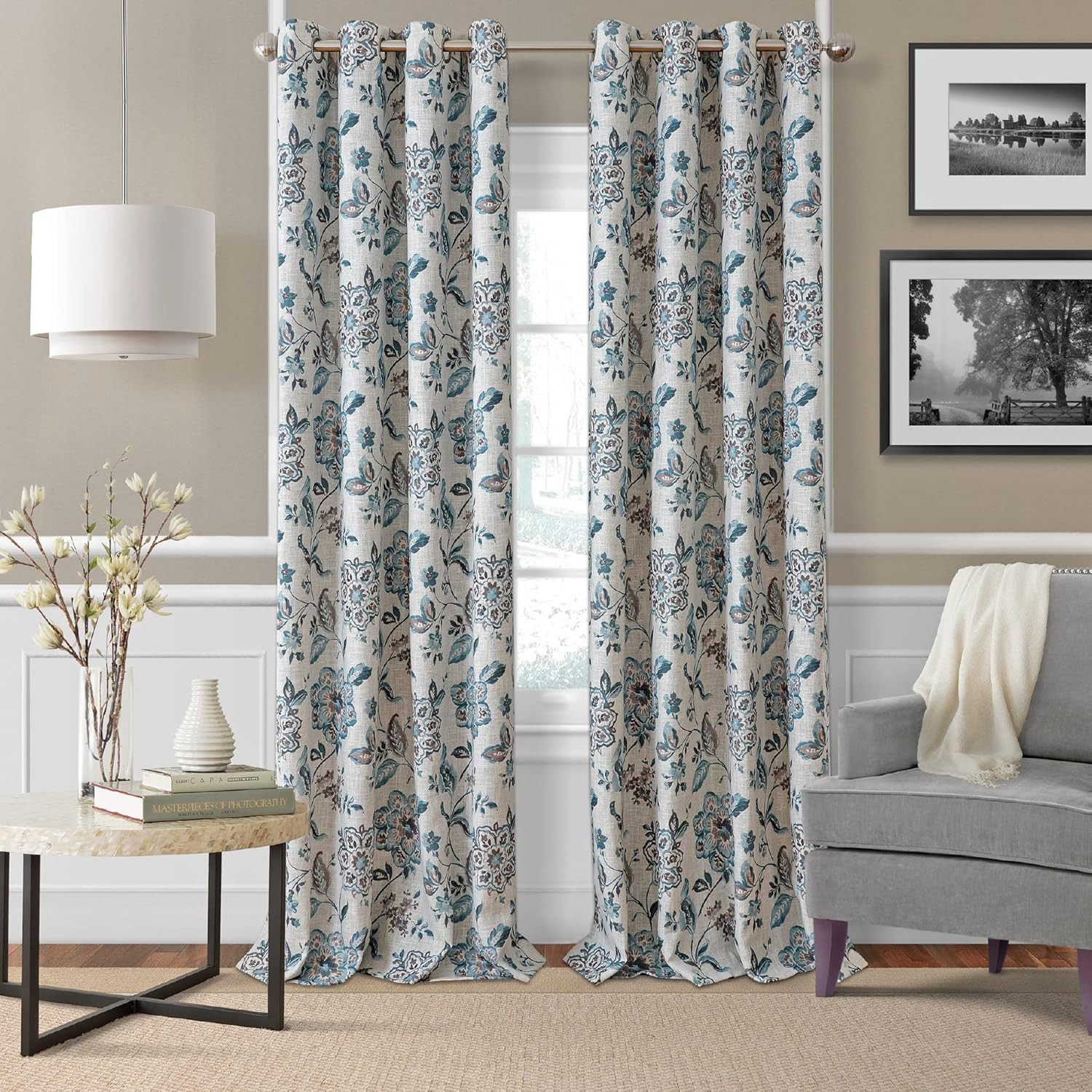 Home Fashions Sorrento Jacobean Floral Room-Darkening Window Curtain, 52 in X 95