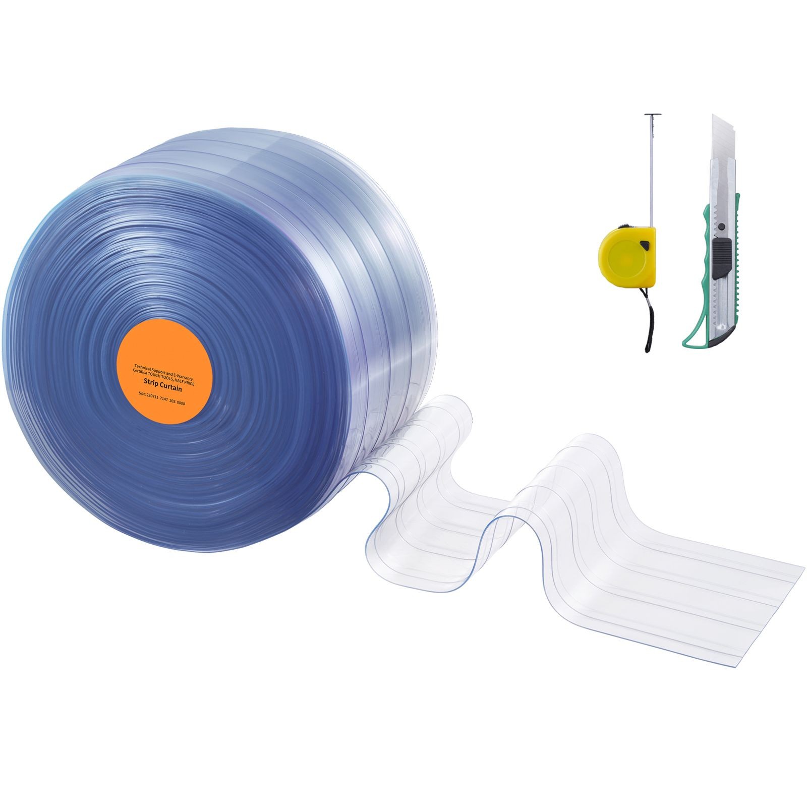 50ft x 8in Clear Ribbed PVC Door Strips, 0.08in Thick, for Warehouse & Pet Doors