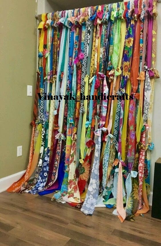 100 Strands, Bohemian gypsy rag Window Bohemian Valance Indian Backdrop curtains