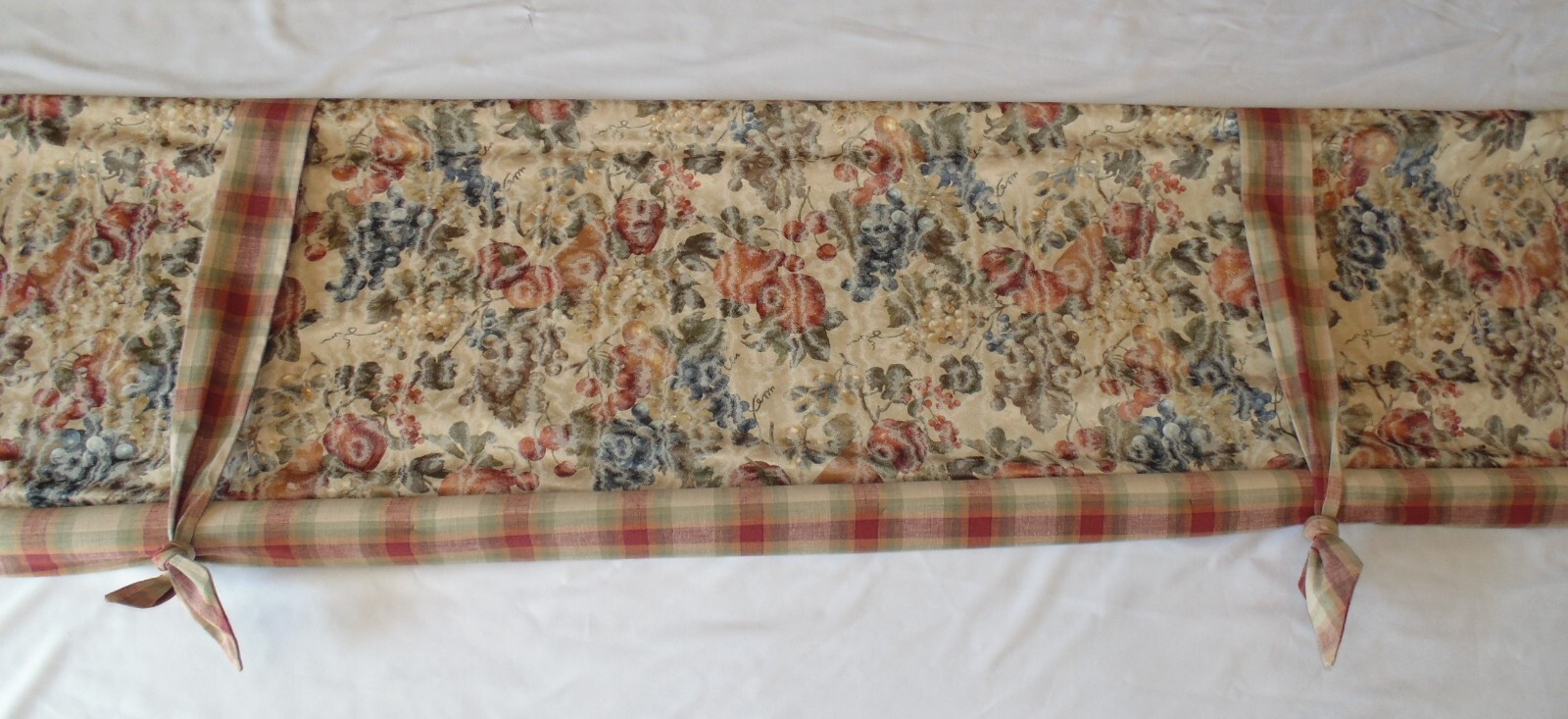 CUSTOM Roll Shade Window VALANCE 102″ Lined French Country Floral & Plaid EXCEL
