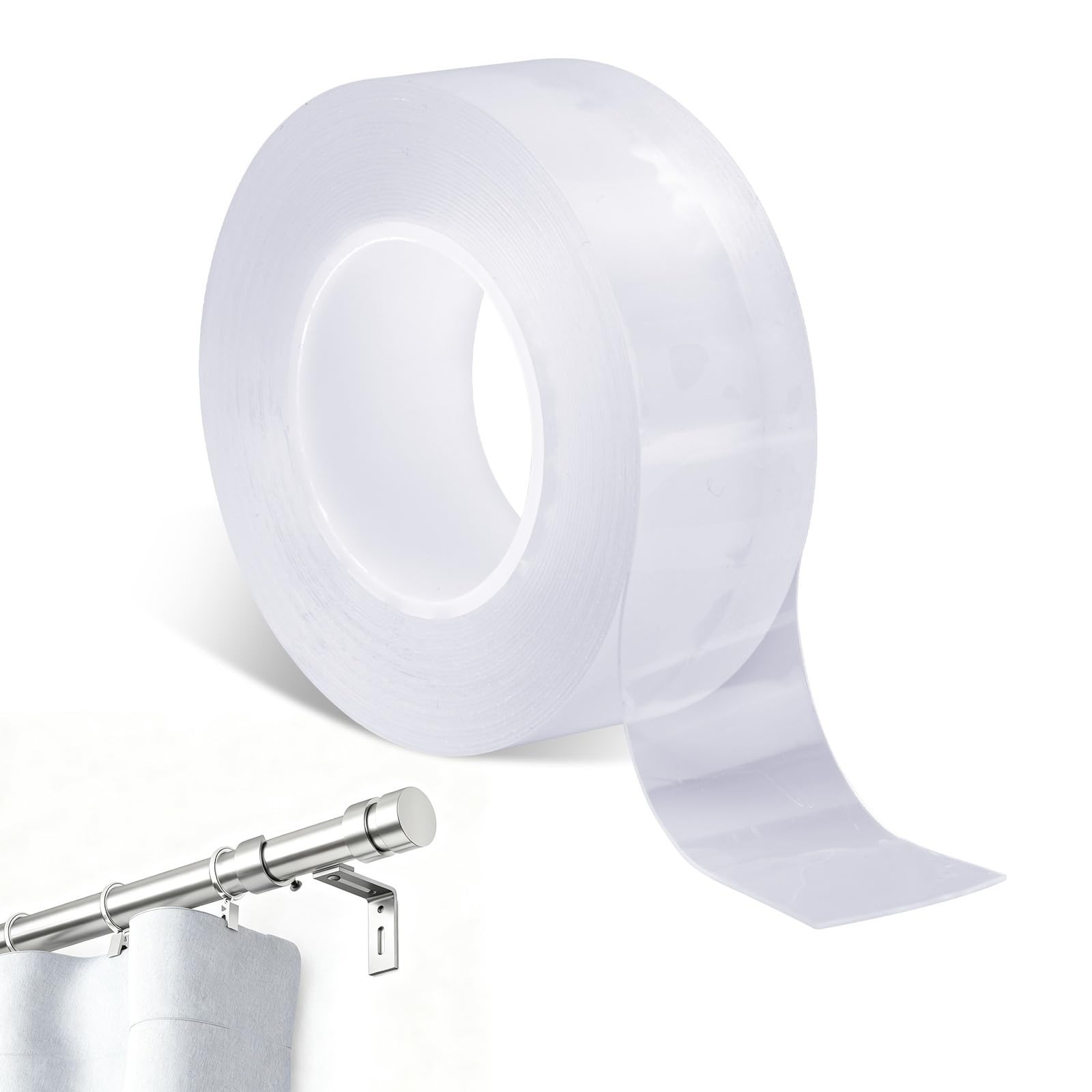 2pcs Clear Curtain Drapery Glide Tape – Smooth Silent Rod Supply, 196in/5m