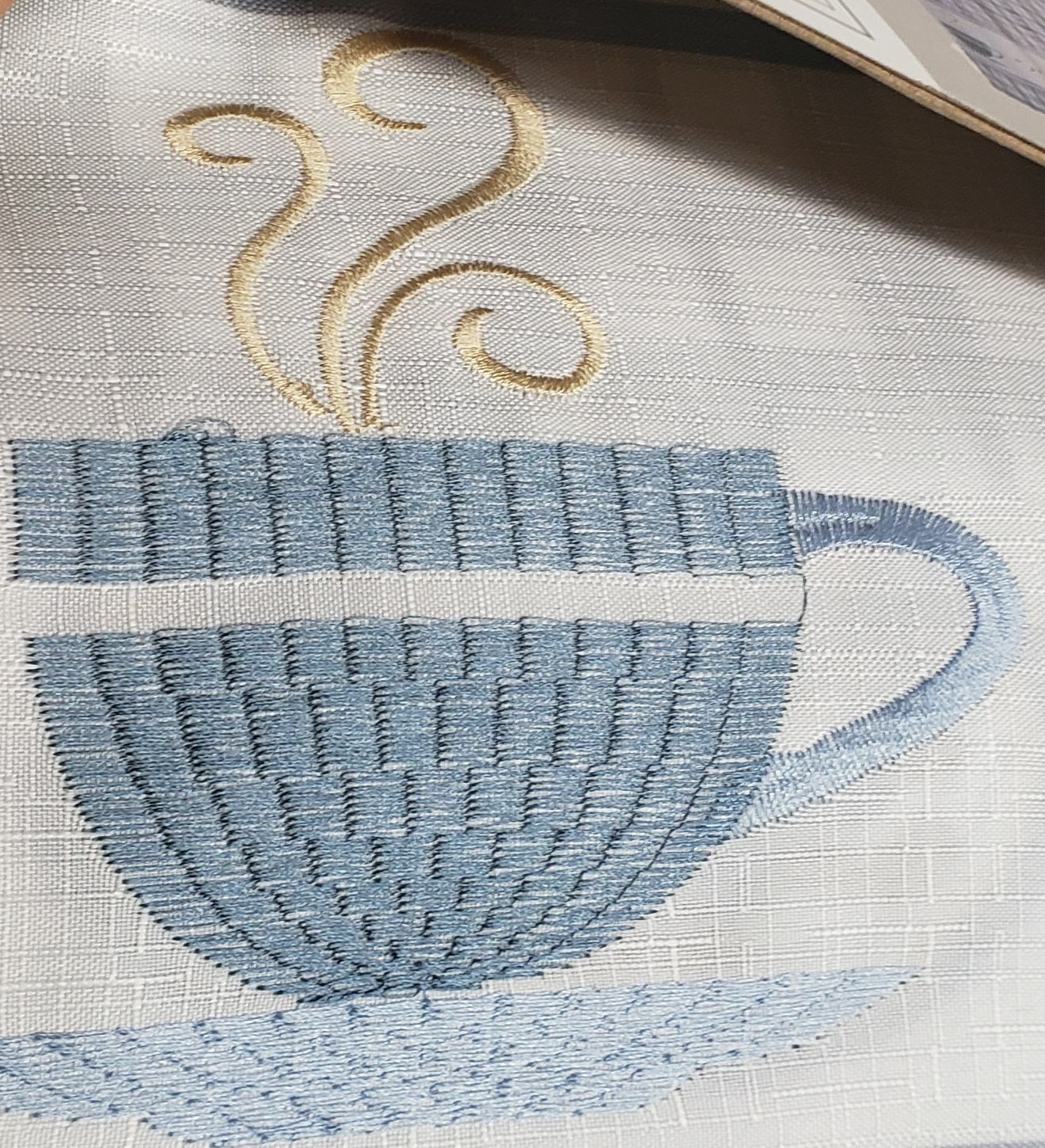 Embroidered Kitchen Window Curtains Set:2 Tiers & Valance(56×15″) COFFEE CUPS,RH