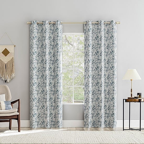 Sun Zero Milford Blackout Curtain Panel 40×108 Light Blue Leaf Grommet Top