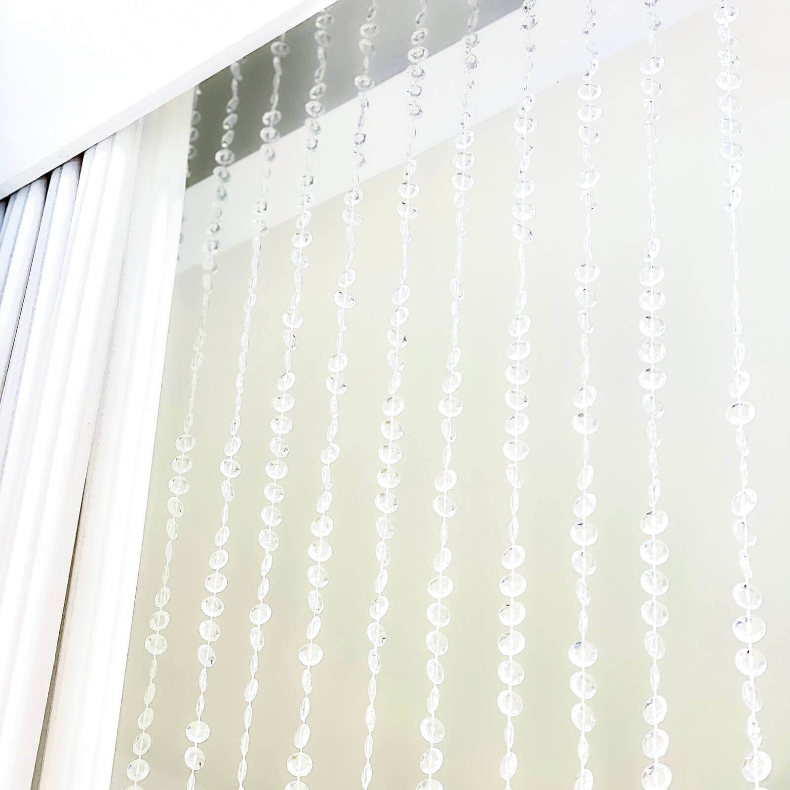 CLEAR 5 ft x 10 ft Acrylic Crystal Beaded Curtain with Polyester Rod Pocket