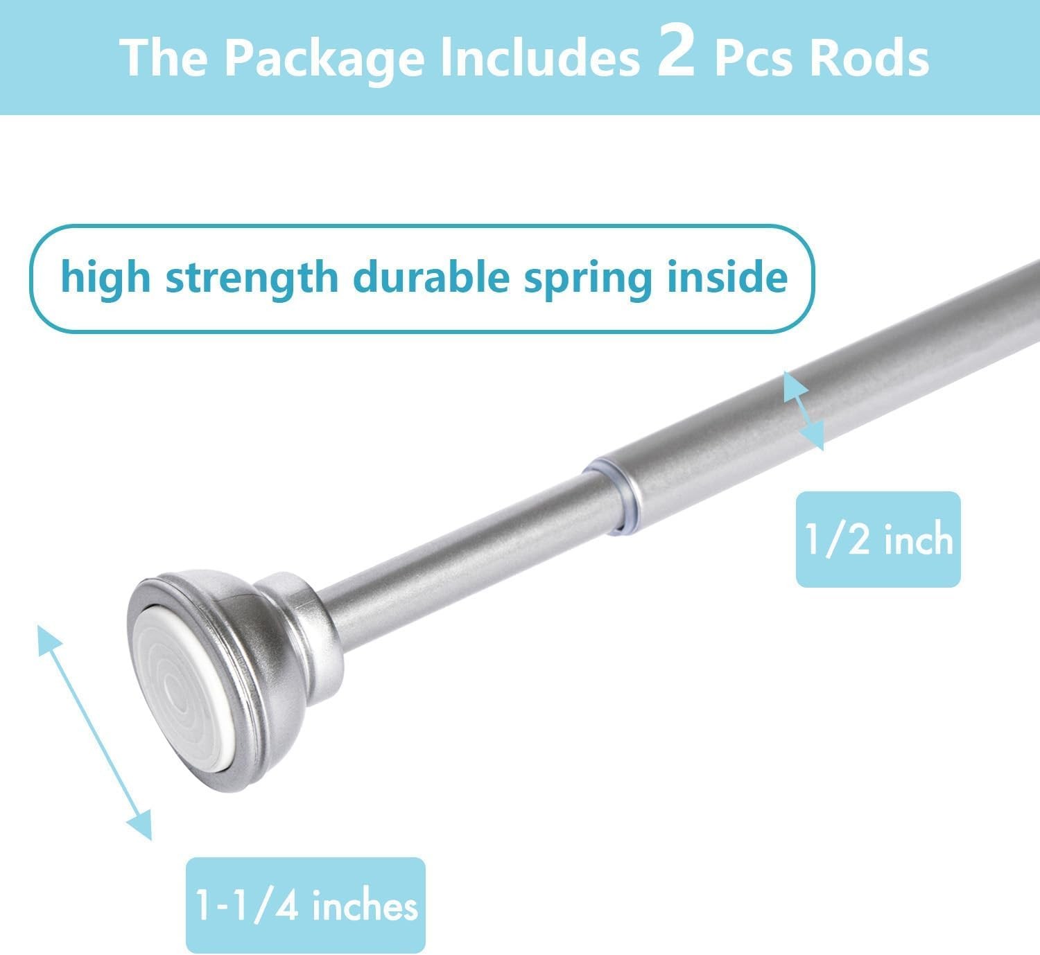 KXLife 2 Pack Spring Tension Curtain Rod, 1/2inch Decorative Adjustable Tensi…