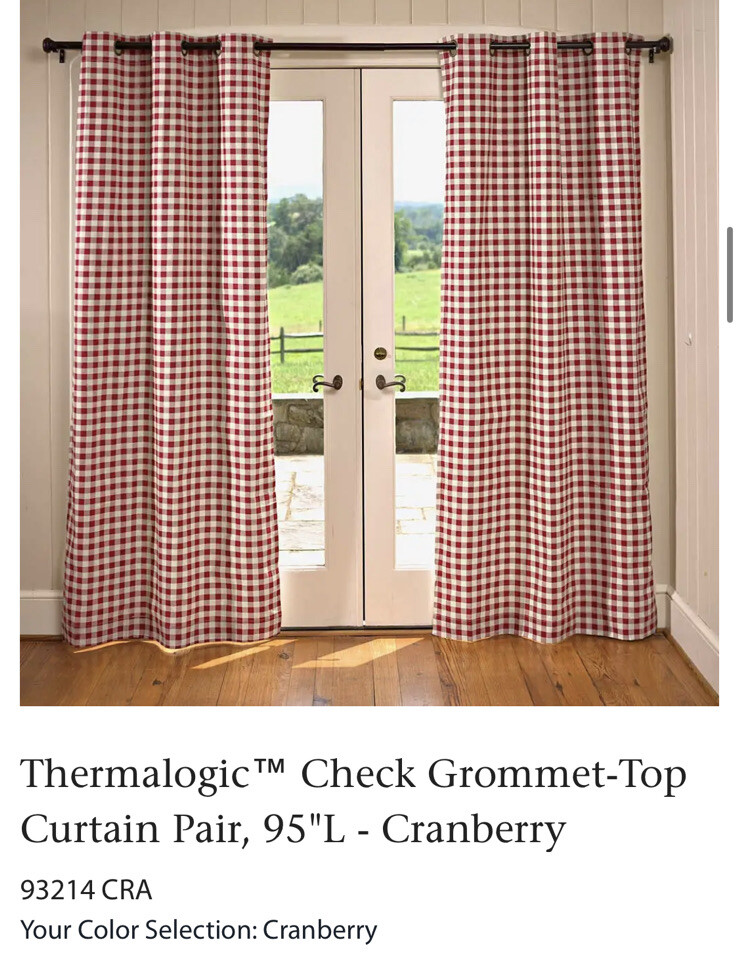 Thermalogic™ Check Grommet-Top Curtain Pair, 95″L – Cranberry