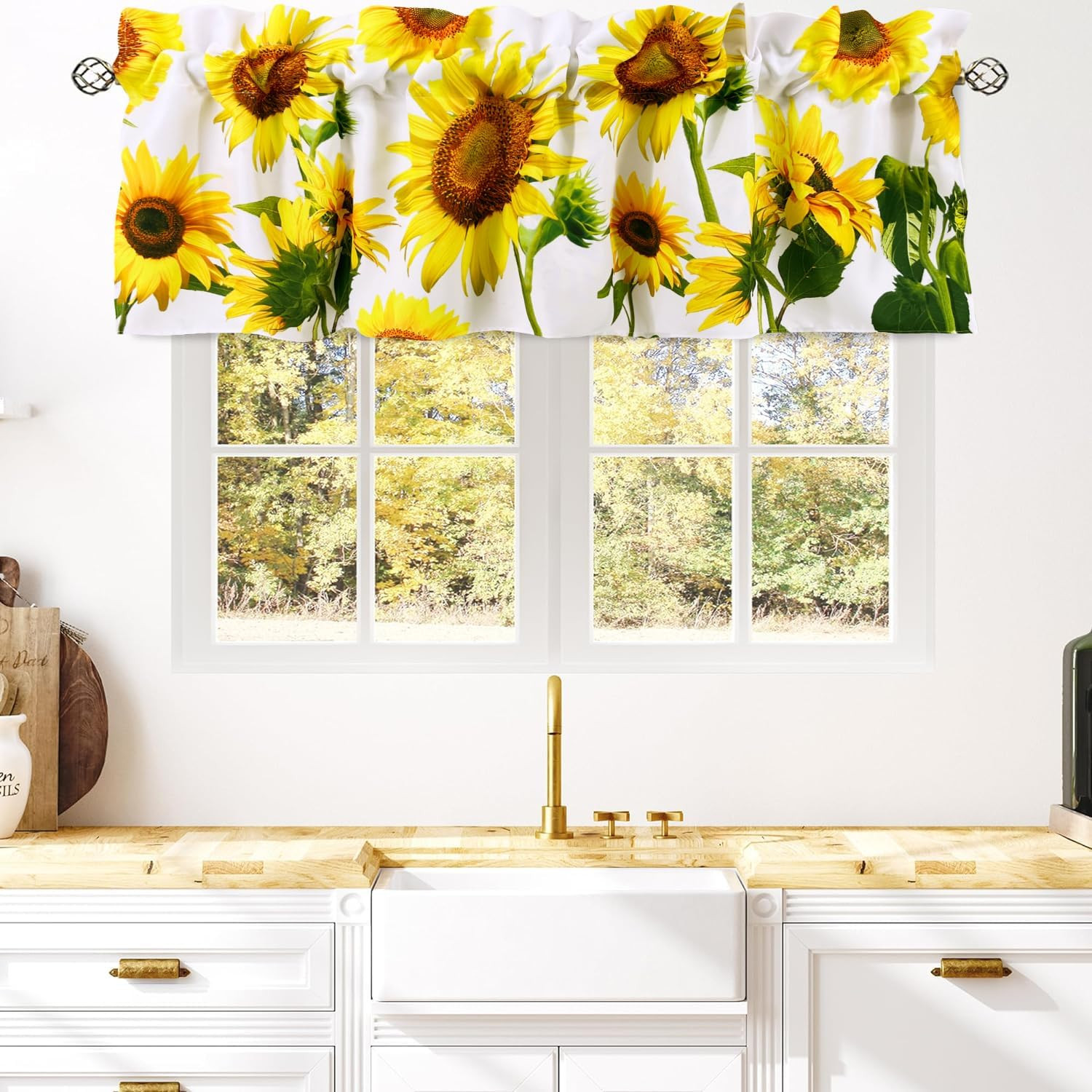 Yellow Sunflowers Kitchen Valances for Windows Farmhouse Valance Rod Pocket 52″x