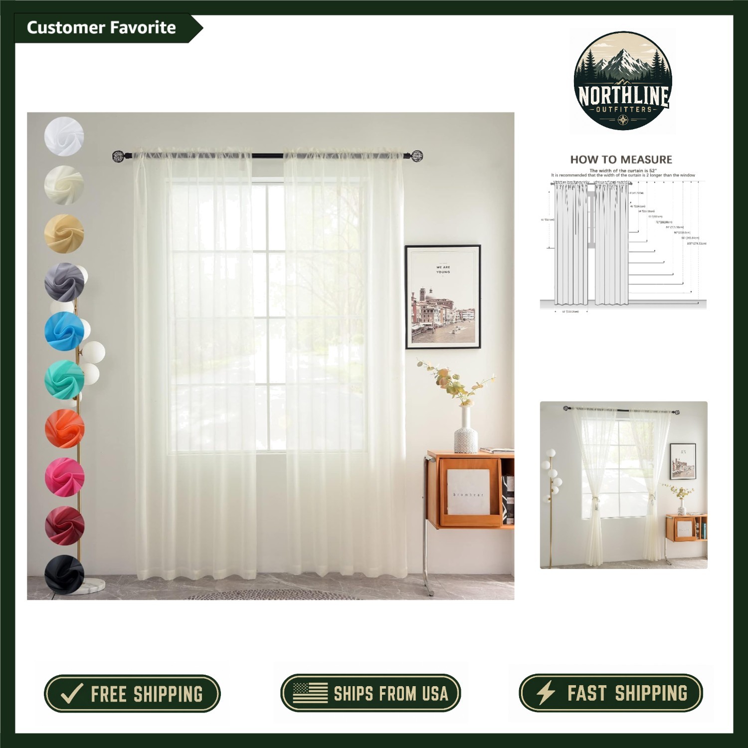 Customizable Sheer Curtain Panels – 2 Pack Ivory 52W x 84L for Privacy and Light