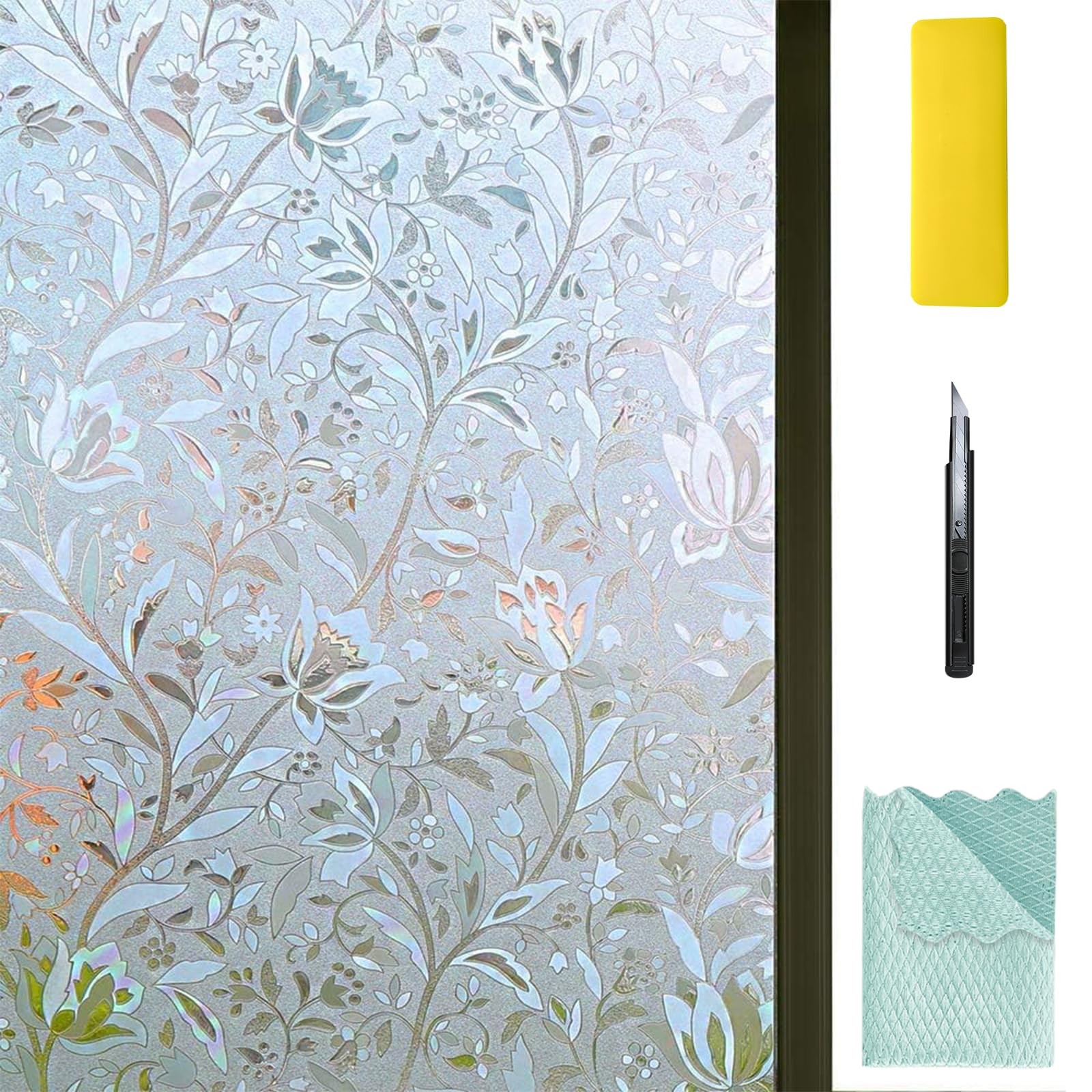 NIVIY Window Privacy Film, Bathroom Stained Glass 17.7″ x 78.7″, Pure