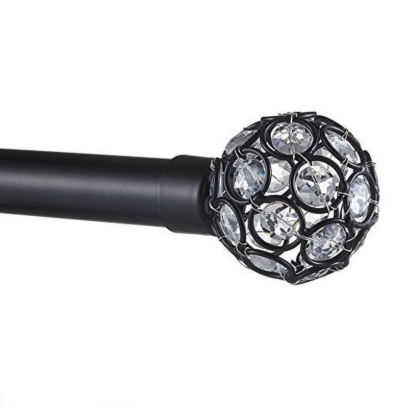 Matte Black Adjustable Curtain Rod Set W/ Faux Crystal Finials 66-120 Inch New