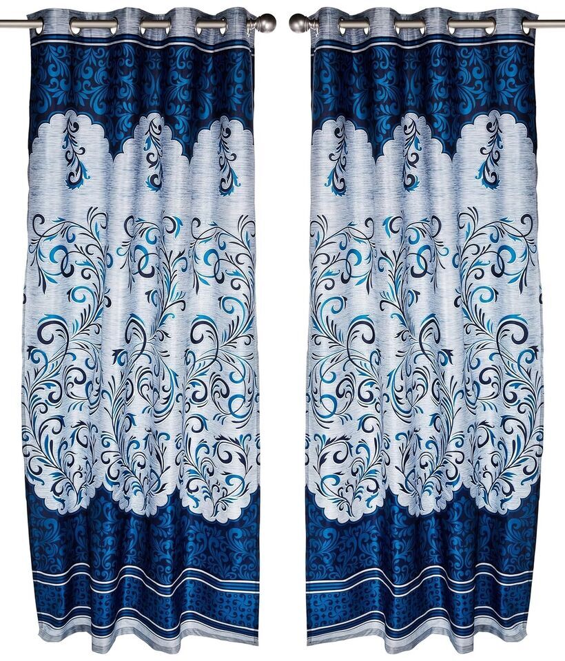 2 Piece Blue Eyelet Grommet Ringtop Window Door Hippie Curtains Set 5 7 9 Feet