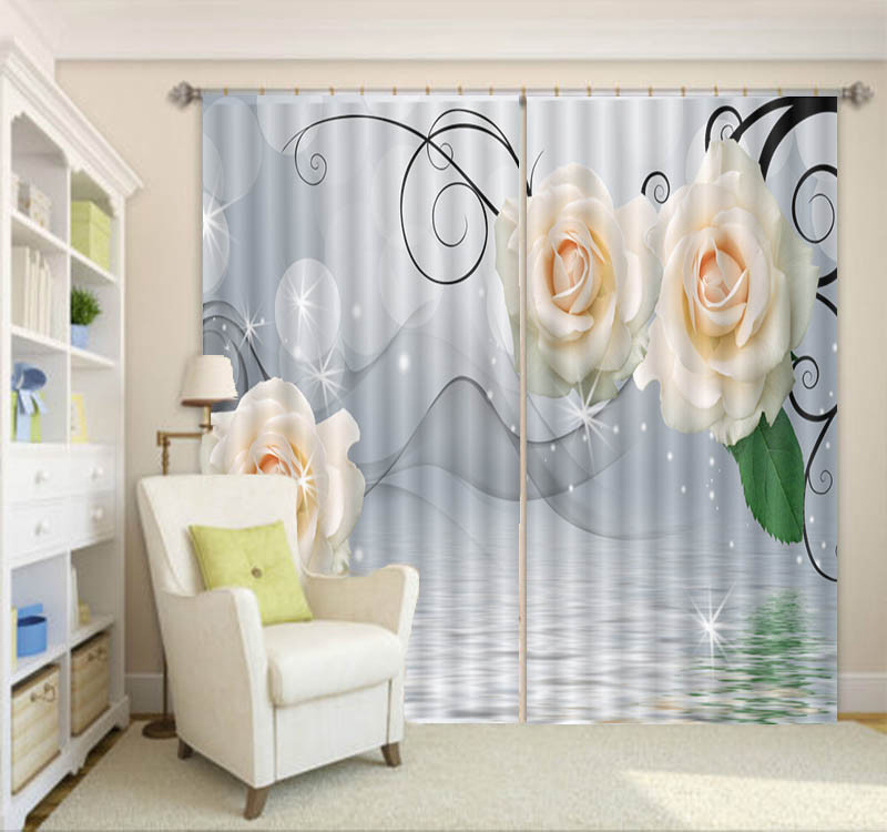 Dreamy Champagedne Rose 3D Curtain Blockout Photo Printing Curtains Drape Fabric