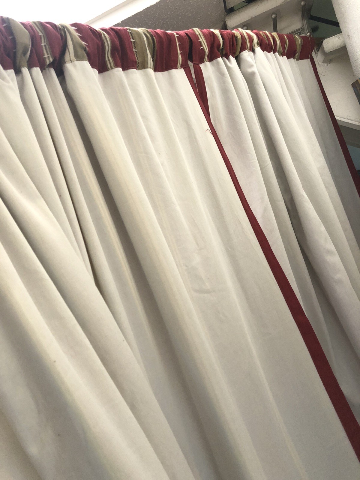Pottery Barn Harrison Stripes Lined Curtain Panels 50×96″ 2Pc Red Tan EUC