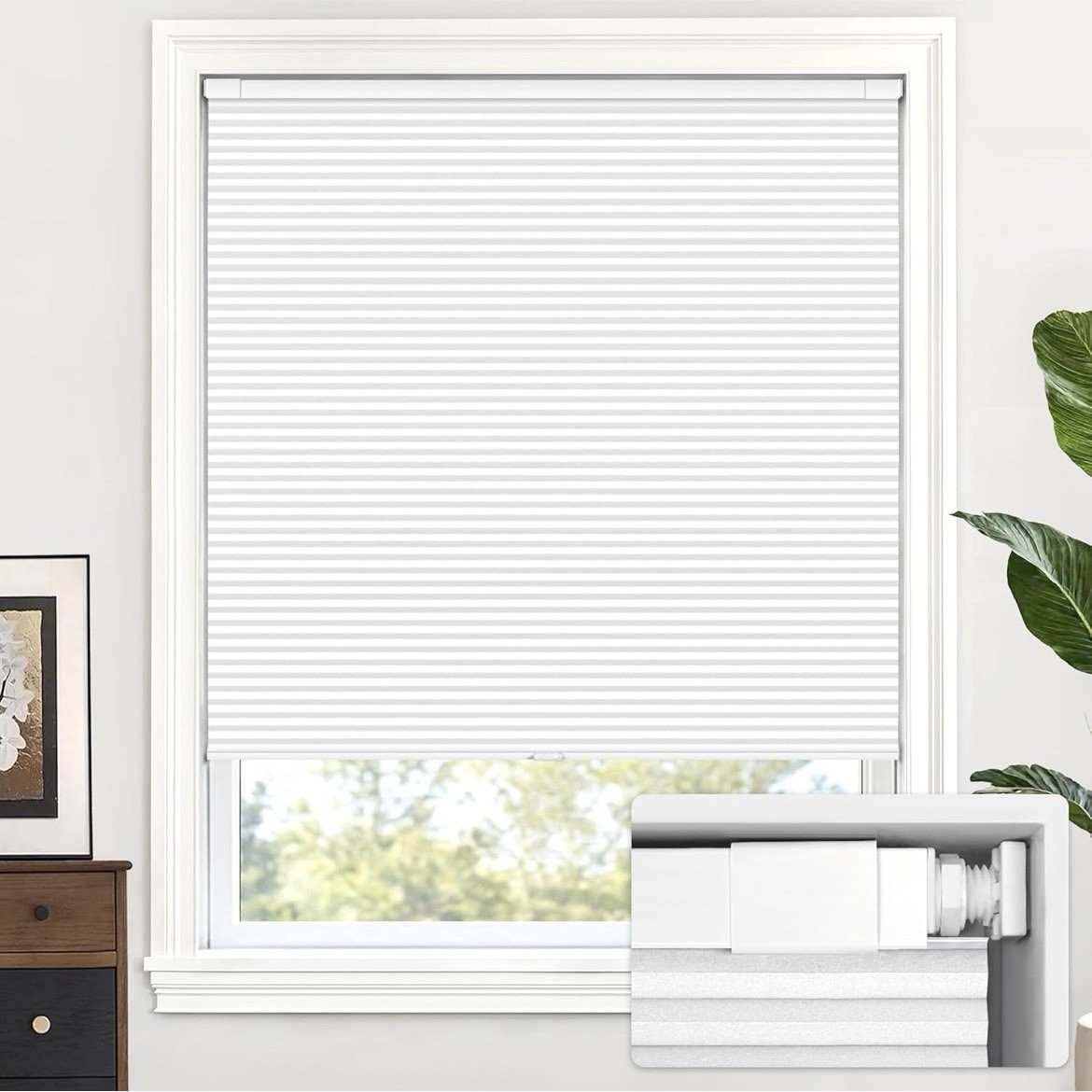 Cordless Cellular Shades Blackout No Drill Honeycomb Blinds 48×48 Silver White