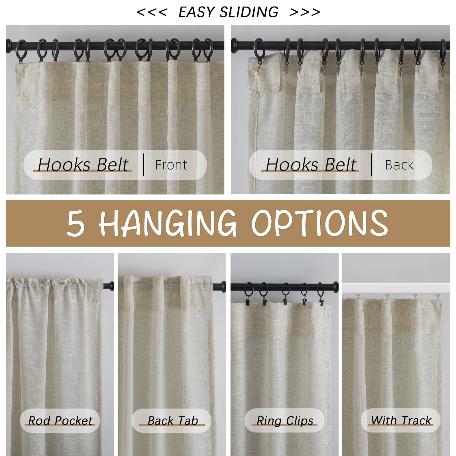 Beige Burlap Linen Textured Curtains & Drapes for Children’ Bedroom 63 Inch L…