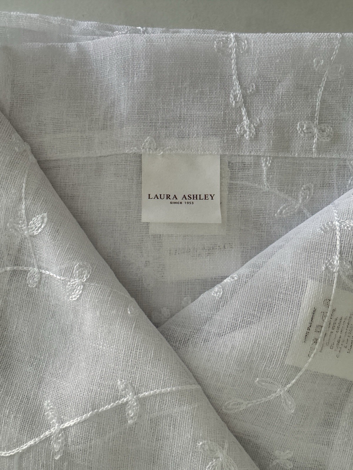 Laura Ashley Window Curtains 4 FOUR Panels 38 x 84 White White Embroidered Sheer