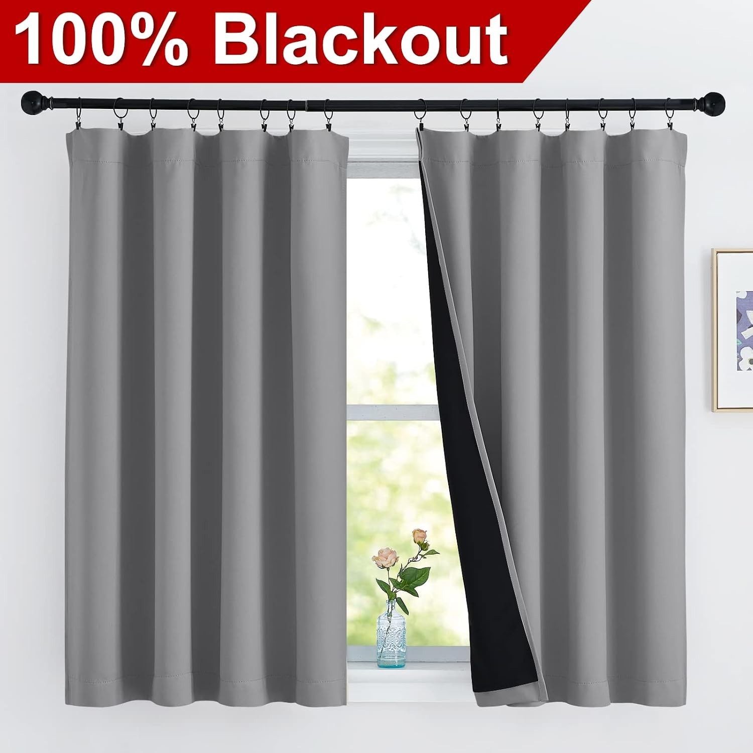 Nursery Blackout Drapes, Silver Gray, Rod Pocket – 2 Panels
