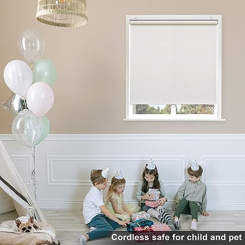 Blackout Roller Shades Blinds Cordless for Windows Pull Down 34″W x 72″H Beige
