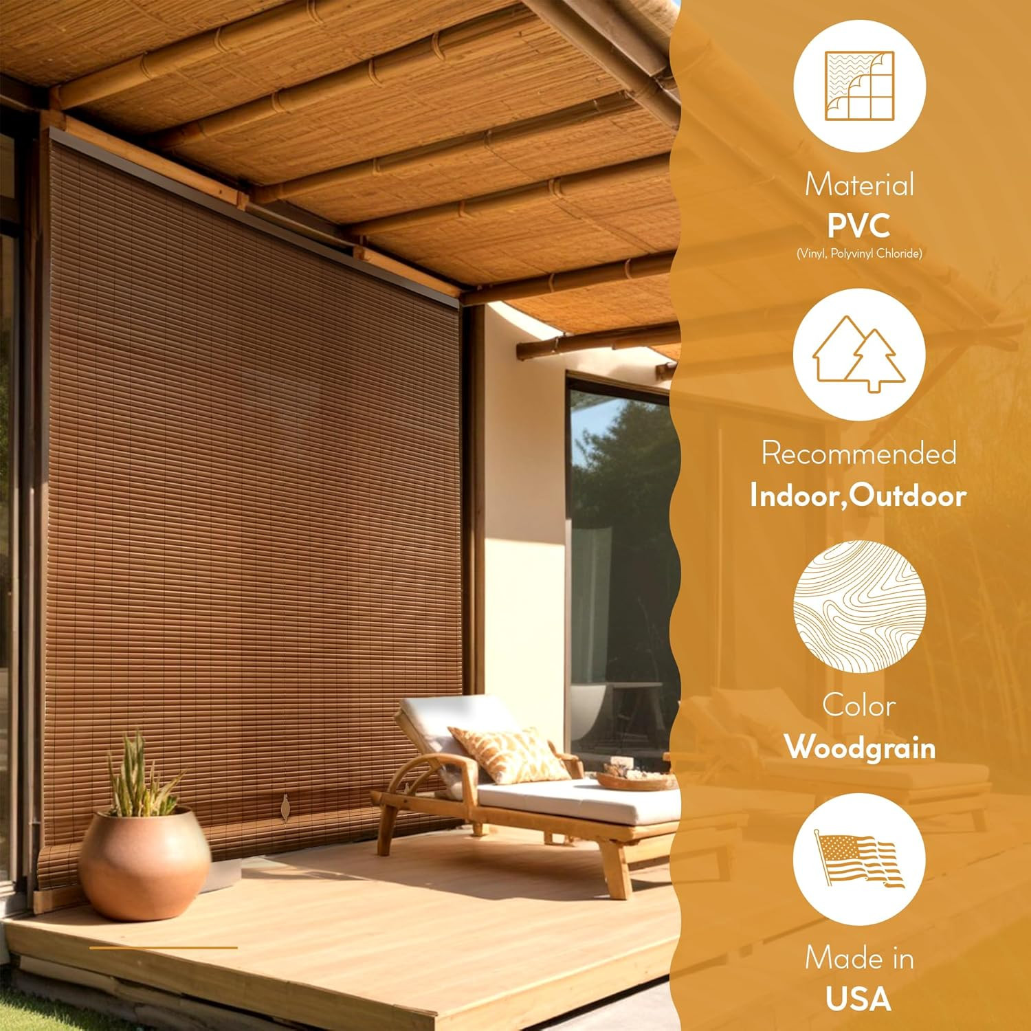 Cordless Outdoor Shades for Porch, Patio & Windows – Waterproof PVC Blinds for I