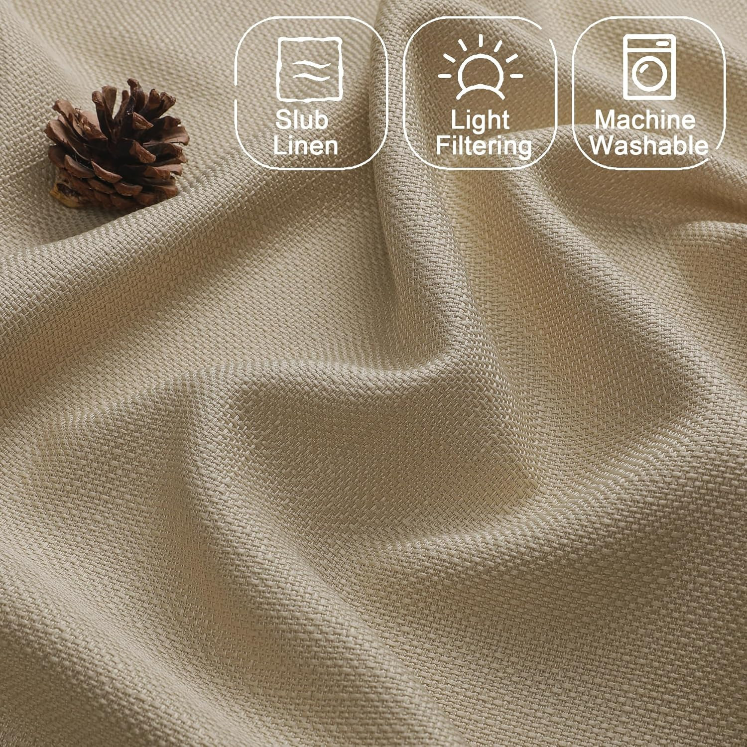 2 Panels Camel Kitchen Curtains 36 Inch Length Tier Curtains, Faux Linen Texture