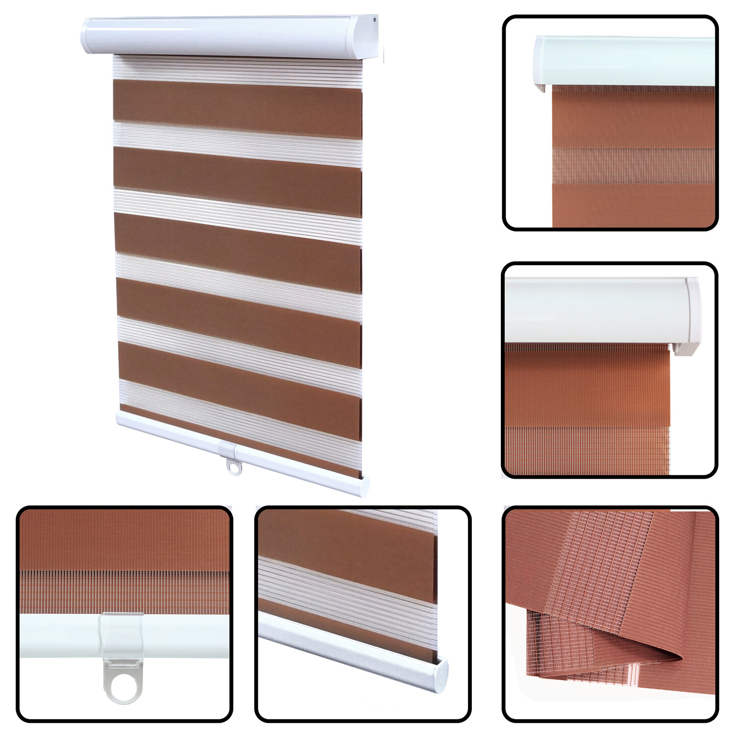 HTTMT Cordless Zebra Roller Blinds Sheer Shades, Sheer or Privacy – Brown 72″H