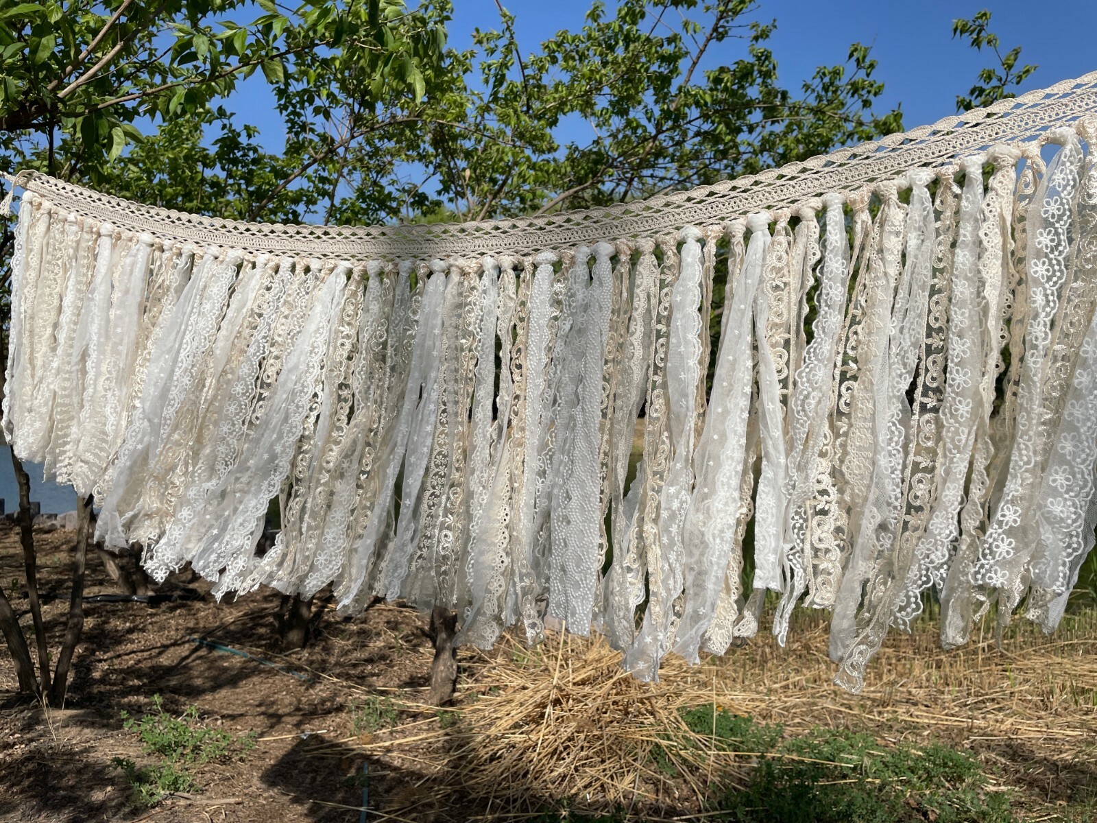 Rustic Shabby Chic Lace curtain Hand Crochet Lace Kitchen Valance