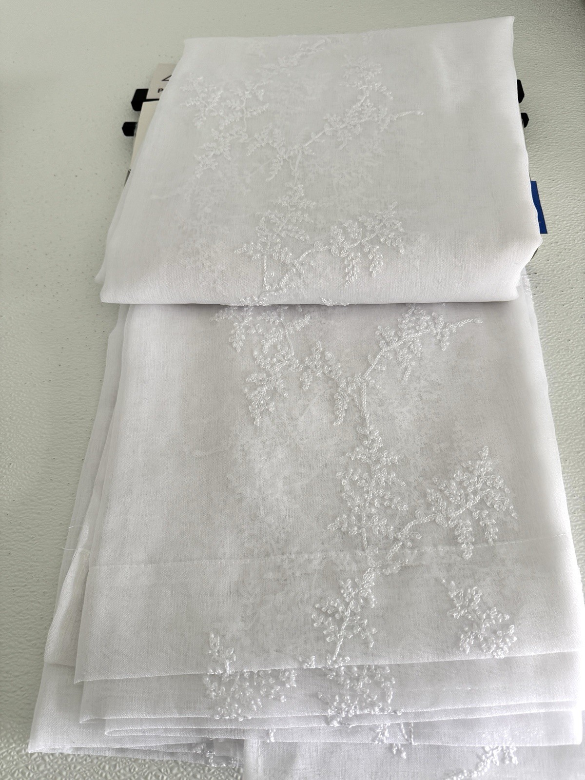 Laura Ashley Window Curtains 4 Panels 38 x 96″ Snow White Embroidered Sheer