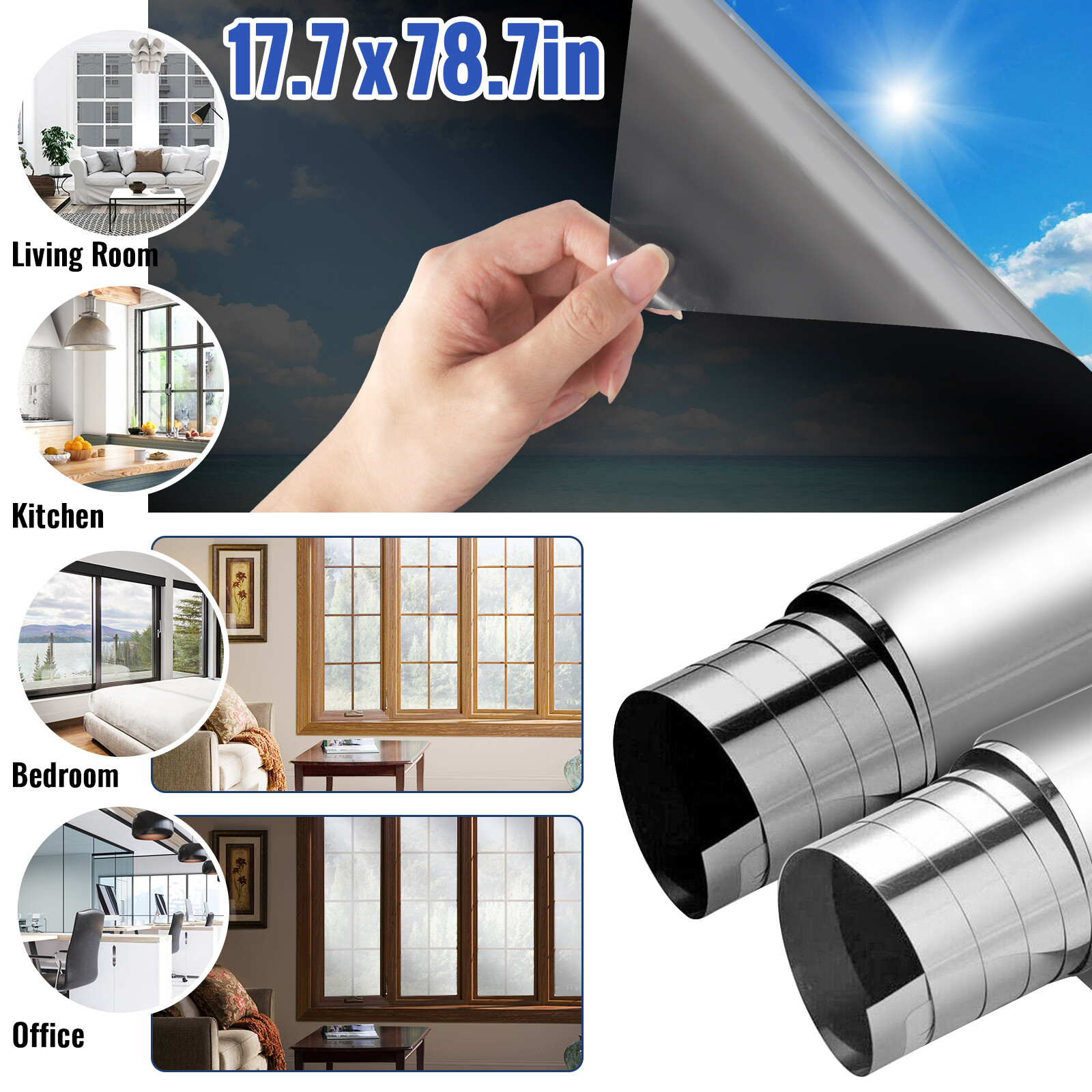 One-Way Mirror Window Film Privacy Tint Sun UV Reflective Heat Control Home Use