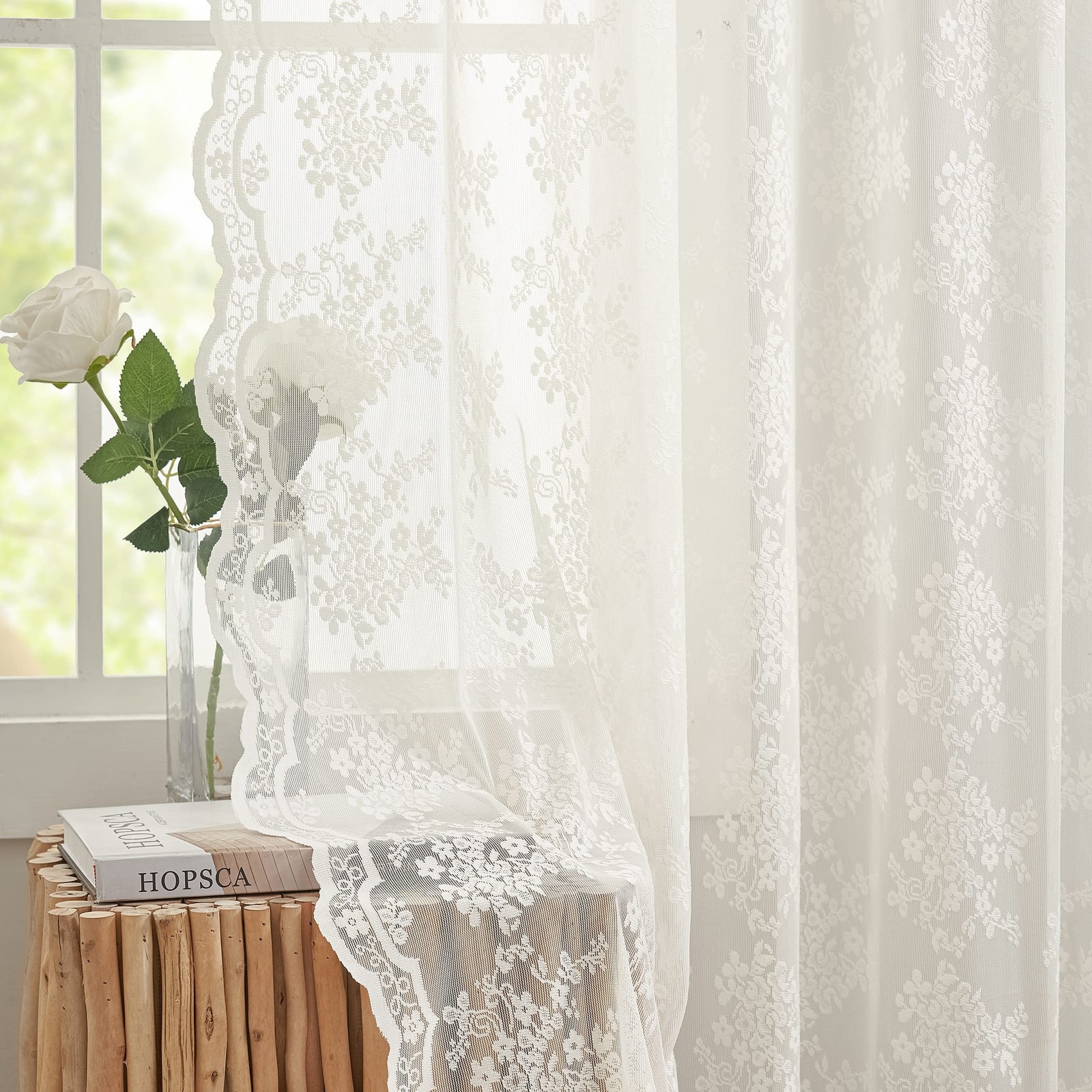 YJ YANJUN Vintage Lace Curtains 63 Inches Length- Elegant Victorian Floral Iv…