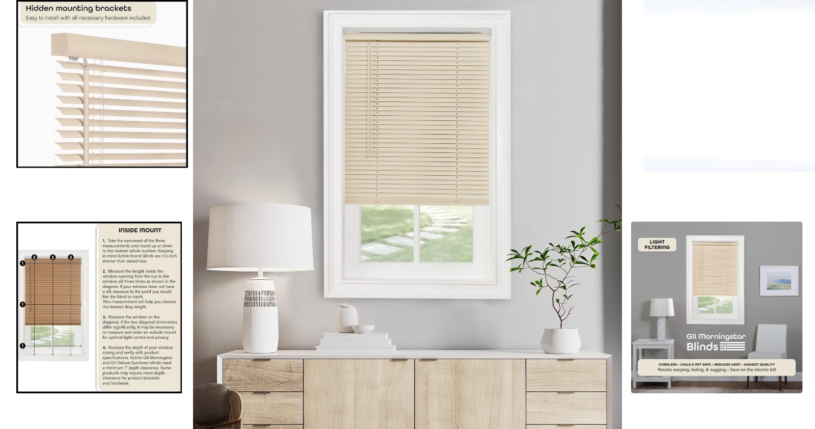 Home Decor Light Filtering Mini Blind 34×64 Alabaster Vinyl Cordless Child Safe