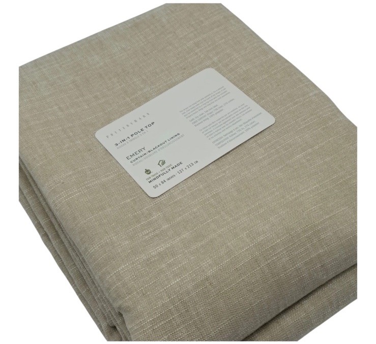 Pottery Barn Emery Linen Blackout Curtain 50×84 Oatmeal Panel NEW