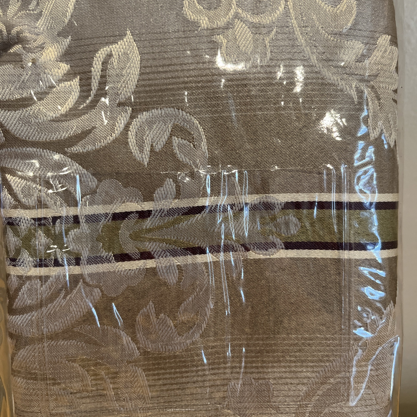 JCPenney Home Collection Purple Gold Damask Striped Valance 80×16” NOS Corded