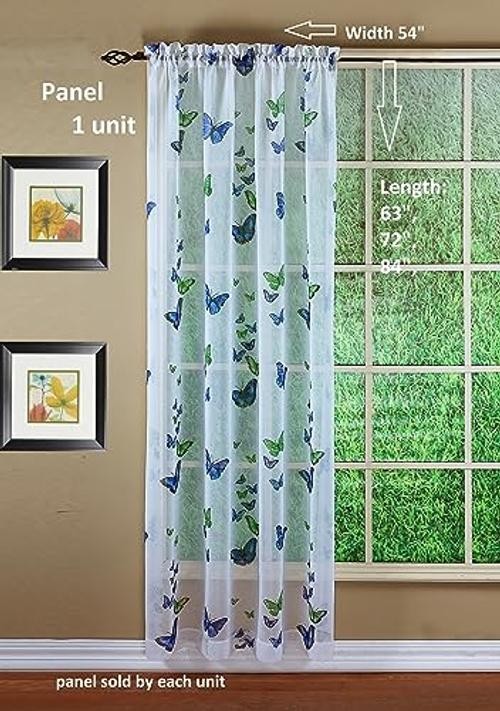 Butterflies Print Semi Sheer Panel 84″ 54W x 84L 54″W x 84″L – Blue – Pack of 1