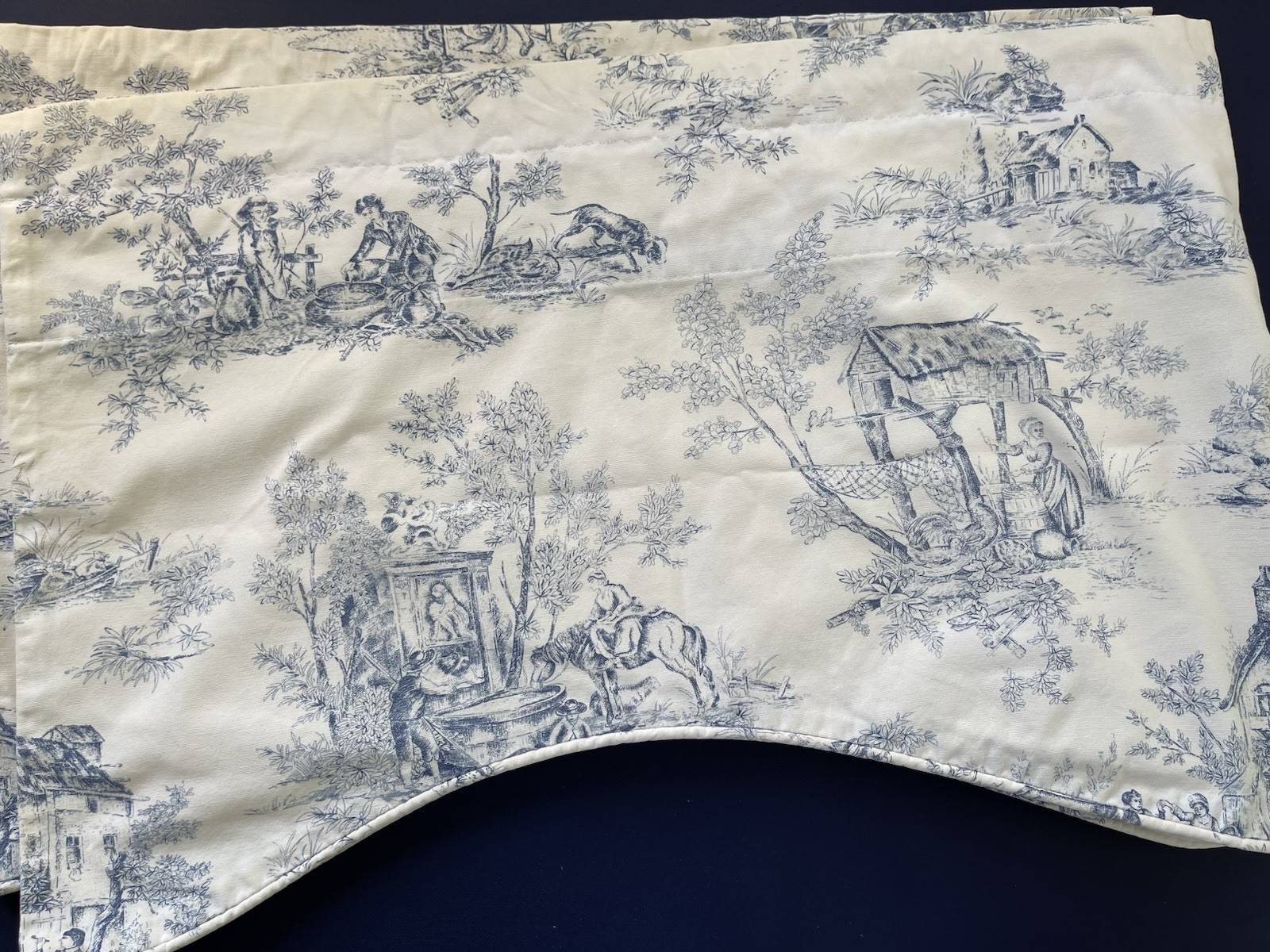 Set Of 2 Country Curtains Blue on Cream Toile Scalloped Valances 51″ X 17″