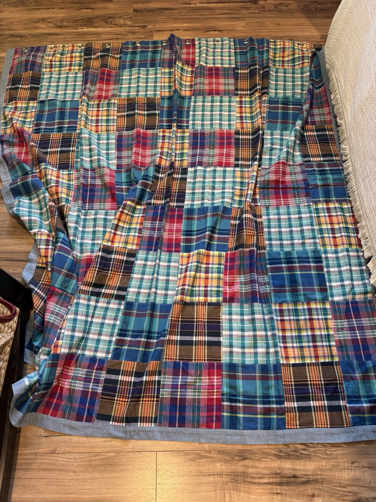 Vtg Ralph Lauren Patchwork Madras Plaid Shower Curtain Cotton Americana EUC70x72